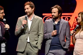 The Duffer brothers at an event to promote Stranger Things season 4