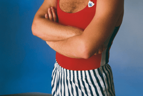 'Blue Peter' presenter and champion trampolinist Michael Sundin (1961 - 1989), circa 1985.