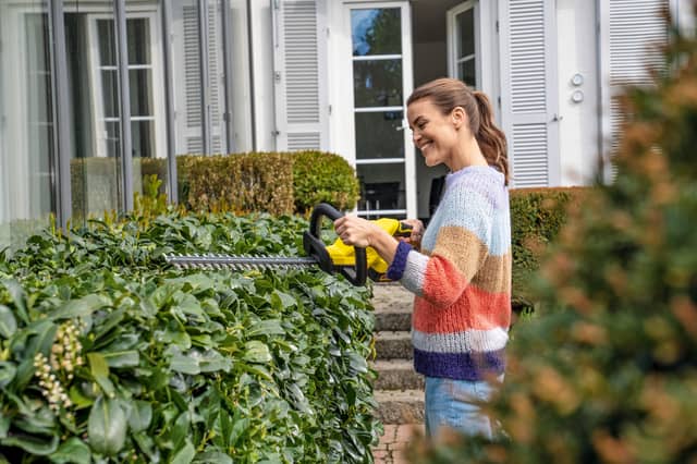 The Kärcher HGE 18-45 cordless hedge trimmer is designed for lightweight and precise hedge cutting.
