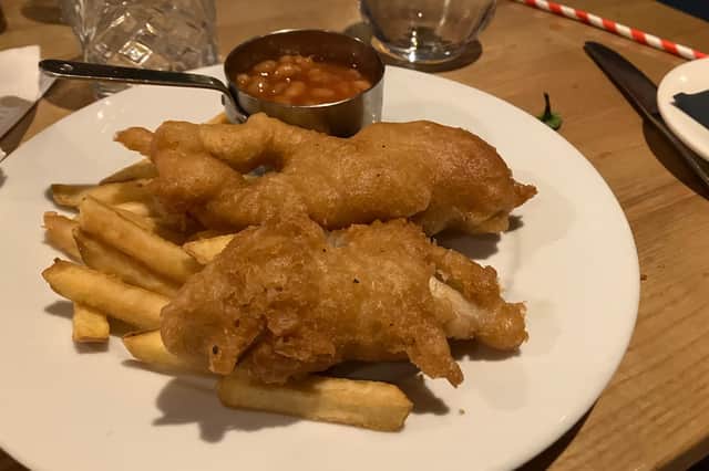 A child's portion of fish and chips at the Fyr restaurant at the Solent Hotel and Spa