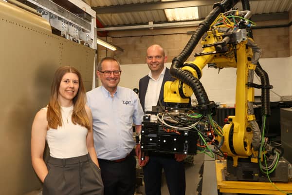 Pictured from left are Hannah Tapsell Chapman of Mercia, Roger Holden, Founder of True Position Robotics and Dave Tiindall of British Business Bank
