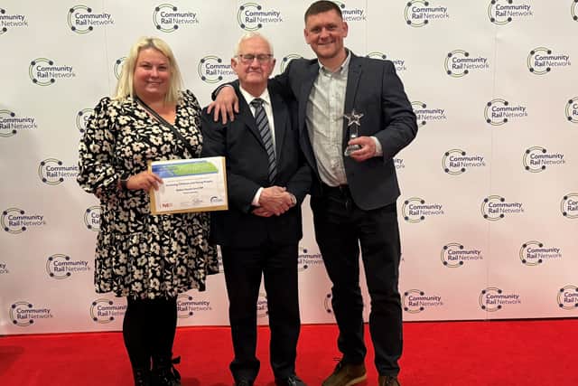 Justyna Majer, Bolsover District Council Community Rail Officer, Coun Duncan McGregor, former chair of Robin Hood Line Community Rail Partnership and Arron Johnson, Bolsover District Council Policy Officer pick up the Community Rail Award