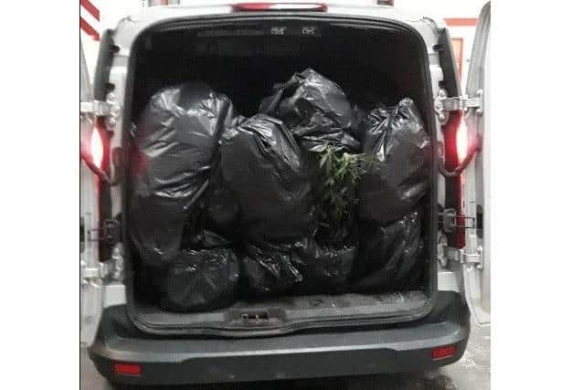 Police found the vehicle to be packed full of bin bags containing 25 mature cannabis plants with a total street value of over 20,000.
