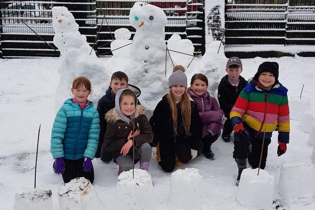 Pupils at Shade Primary School, Todmorden have fun in the snow.