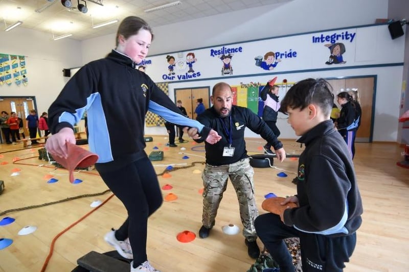 Children split up into teams and took part in obstacle courses as part of the day-long training programme, which was won by the school in an online competition.