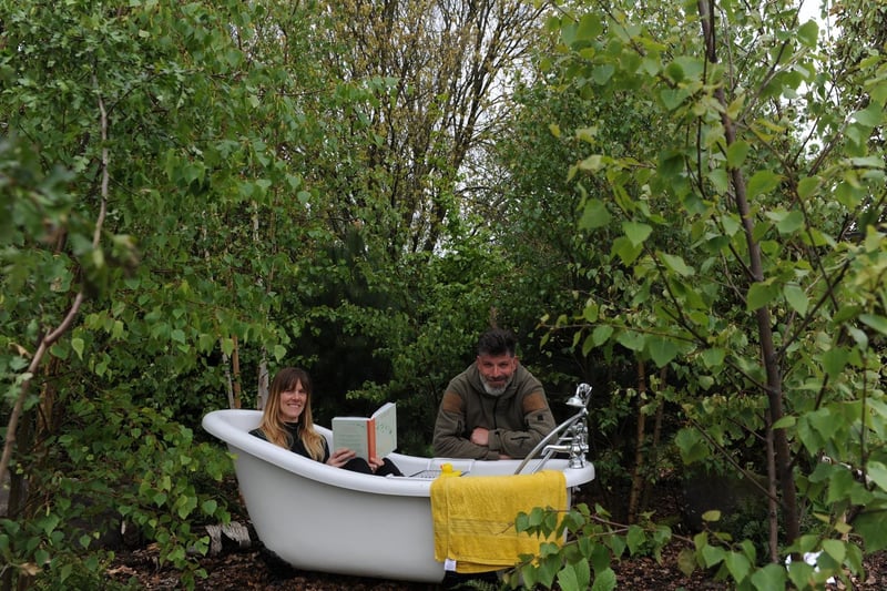 Faith Douglas of Forest Bathing UK takes a bath in the Premiere Gold Award winning garden entitled The Nature Remedy