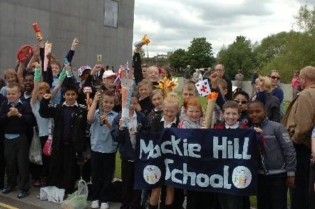 The Olympic torch procession passes The Hepworth Wakefield