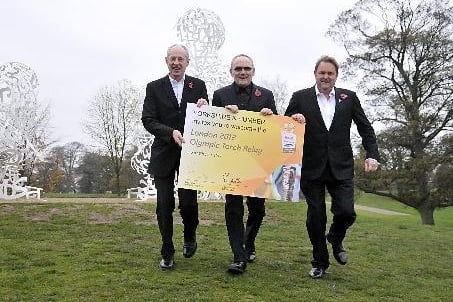 Keeping fit for the Yorkshire and Humber invite to welcome the London 2012 Olympic Torch Relay to Bretton Sculpture Park are left to right, Peter Box, Leader of Wakefield MDC, Peter Murray, Director of Yorkshire Sculpture Park, Gary Verity, Chief Executive Welcome to Yorkshire.