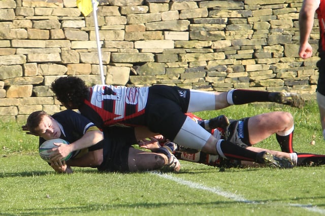 Old Crossleyans score a try in their match with Malton and Norton. Pic: Bruce Fitzgerald