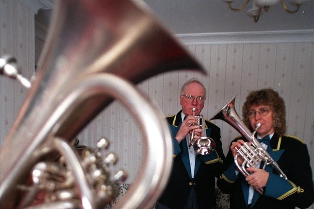 Yeadon Old Band members Alan Smith and Sue Wilkinson who are appealing for new members in December 1999.