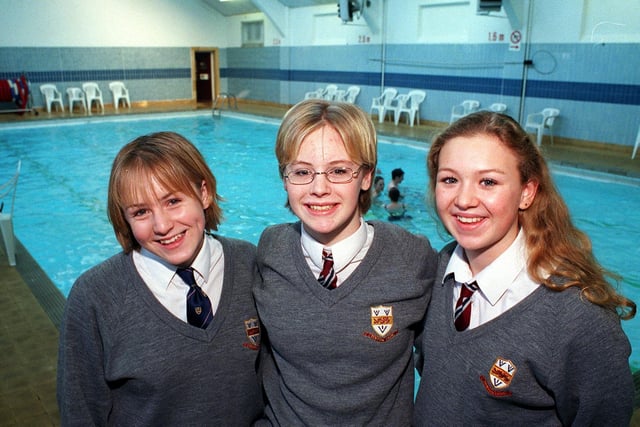 Benton Park School swimmers, from left, Nicola Grigg, Sally Rusbatch and Lana Schofield pictured in December 1999.