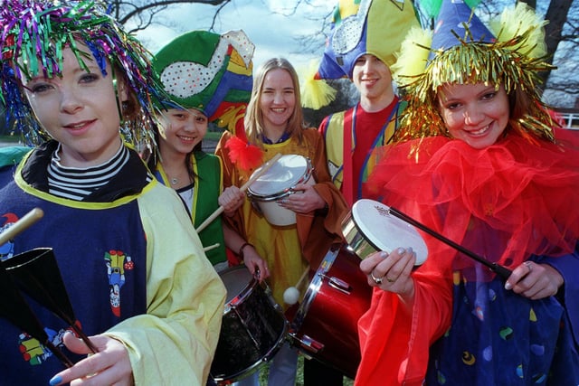 Pupils from Benton Park School formed a Samba band for a carnival in Nice in February 1999. Pictured, from left, are Gemma West, Sheting Lau, Allison Foster, Jordan Brearley and Karen Bradbourne.