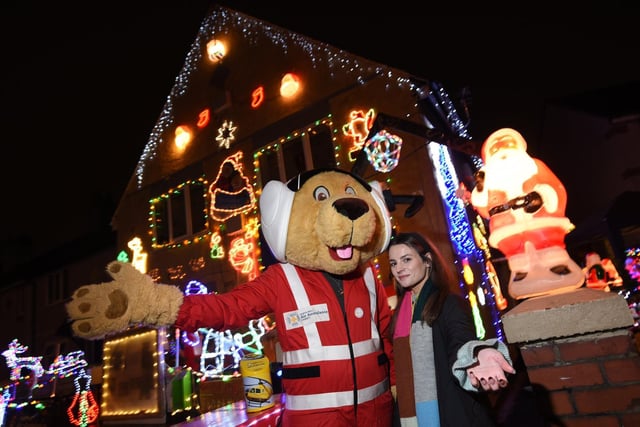 “We had a great switch-on event. The air ambulance mascot Paramedic Pup was there. On the night we give out teddies for those who donate along with sweets, badges and treats."
Pictured are Paramedic Pup and regional fundraiser Catherine Rose
