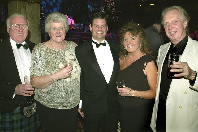 New Year's Eve Ball at Blackpool Tower Ballroom, 2002. From left, Walker Forbes, Elma Forbes, Martin Blore (Tower Executive General Manager), Hilary Mason and Jim Mason.