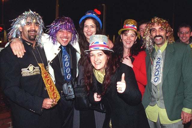 Celebrations in Talbot Square, Blackpool with sparkly wigs and silly hats, 1999