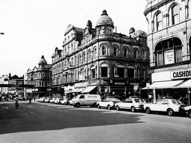 Vicar Lane looking south from the direction of the Eastgate junction towards Kirkgate in February 1982.