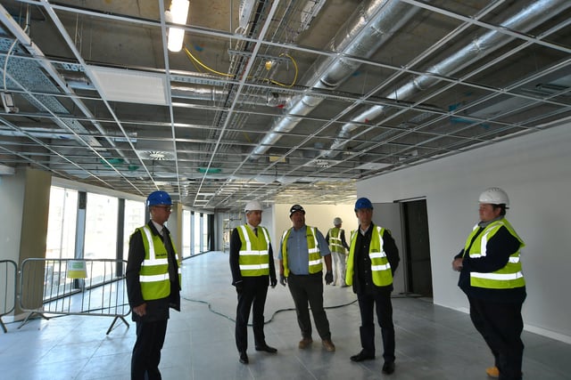 Minister for the Cabinet Office Steve  Barclay MP visiting the Fletton Quays site Government Hub building EMN-211021-164838009
