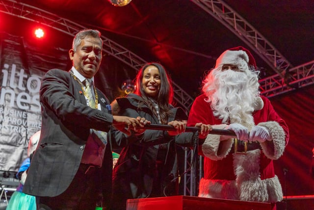 Sugababe and Santa do the big switch-on with MK's mayor