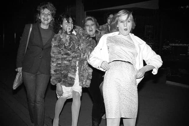 Amanda Bayford (nee Phillips), Pamela Albanezi (nee Bevilacque), Lisa Springthorpe, Carmelina January (nee Bevilacque) and Karen Pycroft who were out on the town in Peterborough wearing their fur coats in 1980.