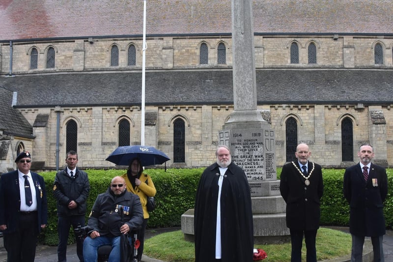 Members of the Skegness branch of the Royal British Legion pictured with the Rector of Skegness, the Rev Richard Holden and the Mayor of Skegness Coun Trevor Burnham.