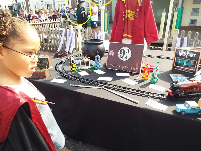 The pupils watched a the Hogwarts Express