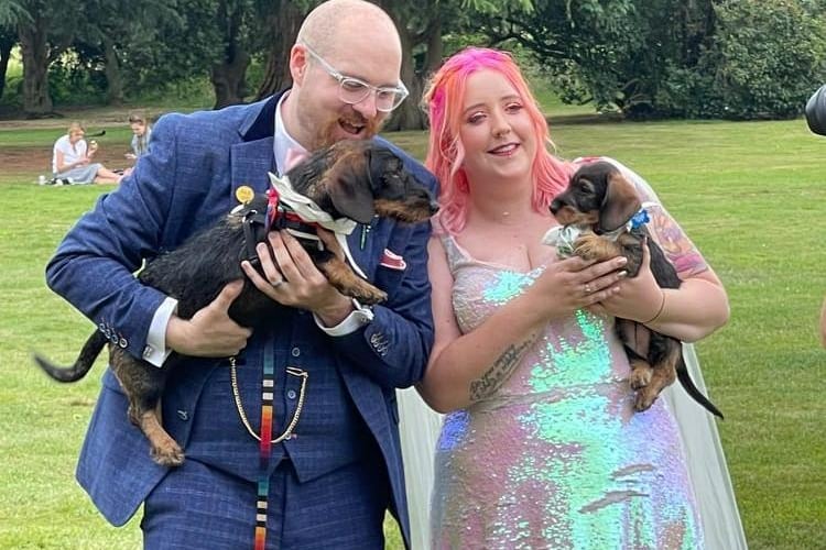 The couple tied the knot at Delapre Abbey on July 23 and even invited their pooches for the photos.