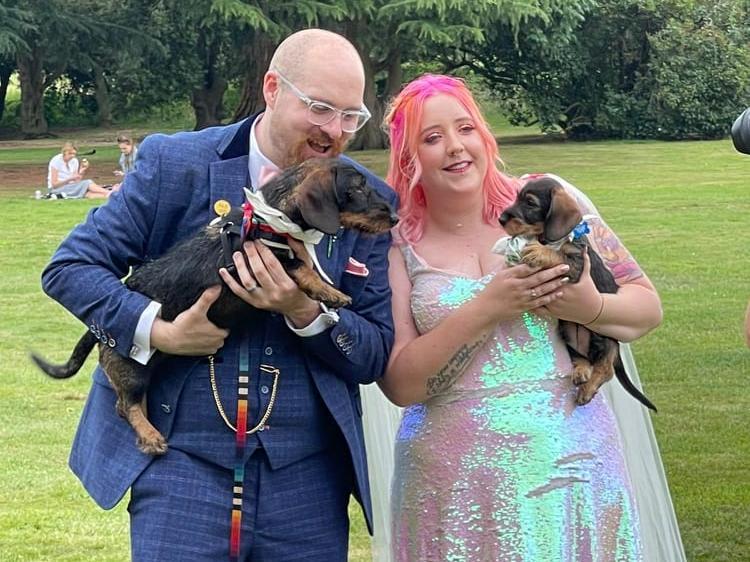 The couple tied the knot at Delapre Abbey on July 23 and even invited their pooches for the photos.