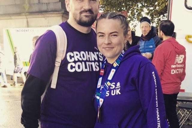 Robyn, who ran the London Marathon in 4 hours and 55 minutes, with her boyfriend