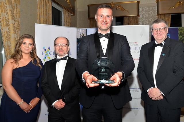 The prize for theBest Start-Up Business was won by Glenshane Country Farm with the trophy being collected by Janese McCloy. Also included are from left, Victoria Harkness HR Administrator, Henry Bros, Alistair Cooke, Director, ASM Chartered Accountants and Clint Aiken, Editor, Mid-Ulster Mail. INMU47-234.
