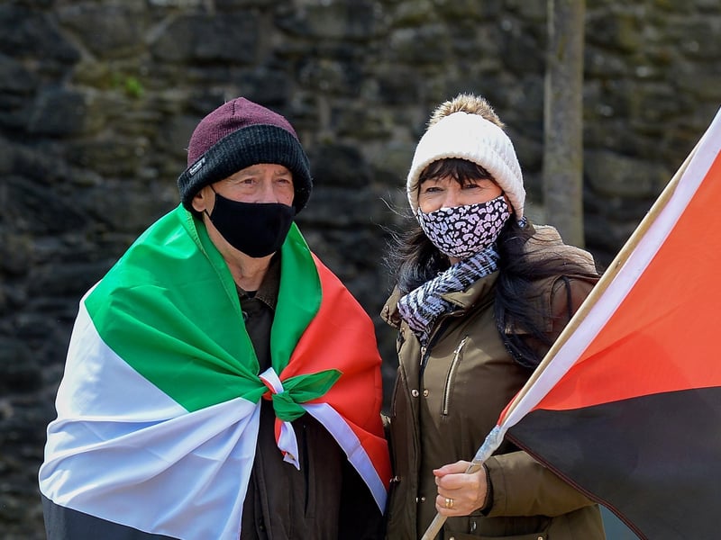Locals joined the rally in Guildhall Square, on Saturday afternoon last, in solidarity with the people of Palestine. Photo: George Sweeney. DER2119GS – 041