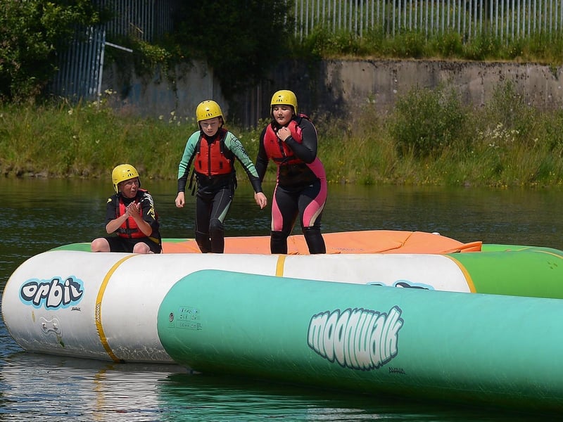 Young people attempt the ‘Moonwalk’ at Creggan Country Park earlier this week. DER2129GS – 034