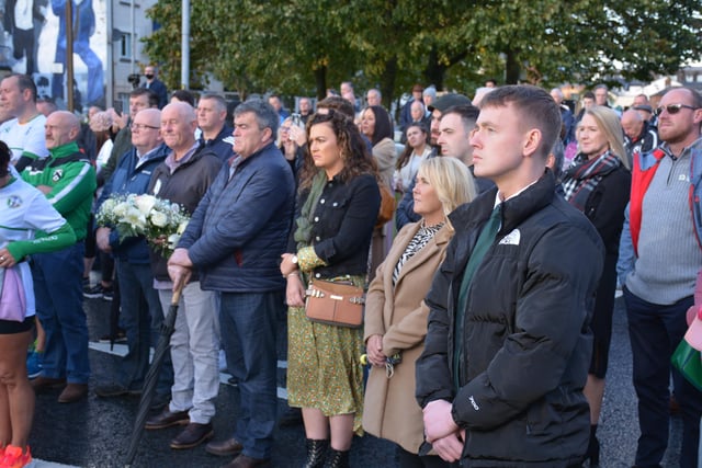 A section of the crowd, including Foyle MLAs Ciara Ferguson and Pádraig Delargy, at a vigil to commemorate the end of the 1981 hunger strike on Sunday.
