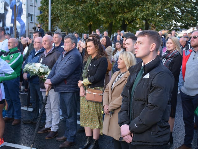 A section of the crowd, including Foyle MLAs Ciara Ferguson and Pádraig Delargy, at a vigil to commemorate the end of the 1981 hunger strike on Sunday.