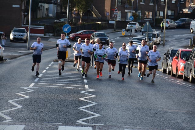 Some of the 22 runners who completed a range of fundraising runs throughout the past year to raise funds for the refurbishment of the H Block Monument in Derry.