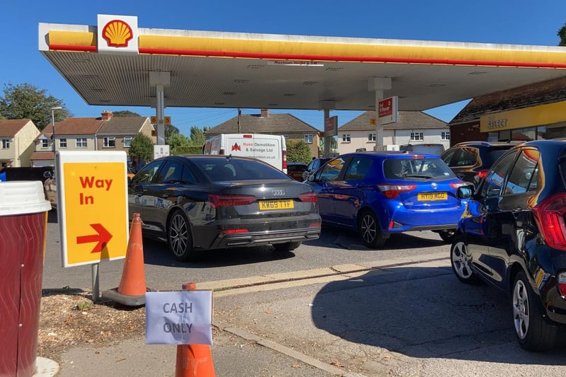 Long queues at the Shell petrol station in Wickham.