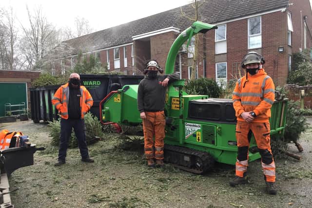 The recycling team made light work of converting more than 1,000 trees into cash for Treetops Hospice Care.