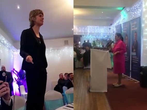 Priti Patel's speech at Bassetlaw Conservatives spring dinner was disrupted by activists on May 6. Credit: twitter.com/GNDRising