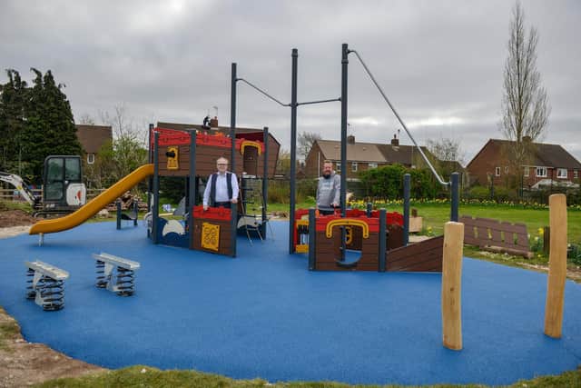 Oasis Community Centre and Church have been busy installing a new pirate ship playground which is due to open soon.  Pictured from left are Church pastor and centre manager Steve Williams and volunteer gardener Mark Evans
