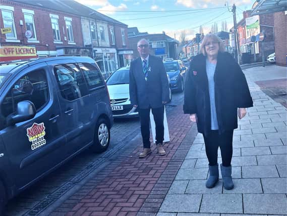 Councillor Josie Potts helps launch the new awareness campaign about unlicensed taxis in Worksop.