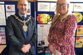 Mayor of Worksop, councillor Tony Eaton, with service manager, Georgia Crossland.