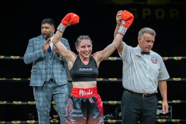 Nicola Hopewell celebrates win in Doncaster - photo by Clive Wood.