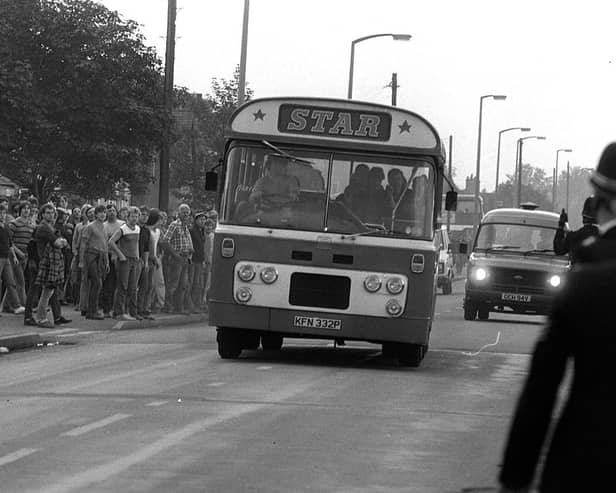 Pickets and police at Harworth Colliery on August 8 1984.