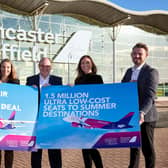 L-R Freddie Brodermann and Marion Geoffroy of Wizz Air UK with Declan Maguire, Kate Stow and Chris Harcombe of DSA.