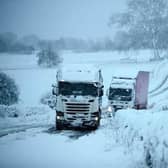 Lorries stuck on the A515 after heavy snow fell in the Peak District earlier this winter. Image: Rod Kirkpatrick/F Stop Press.