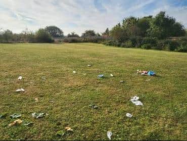 Litter left behind by youths on a field behind Queensway in Worksop.