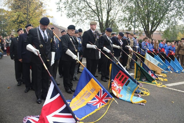 Flags are lowered during the Remembrance service in Worsop. Photo: Worksop Royal British Legion Facebook