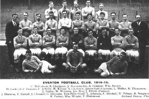 Tom Fern, pictured in Everton's title-winning team of 1915.
