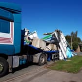 The lorry collided with the bridge yesterday lunchtime