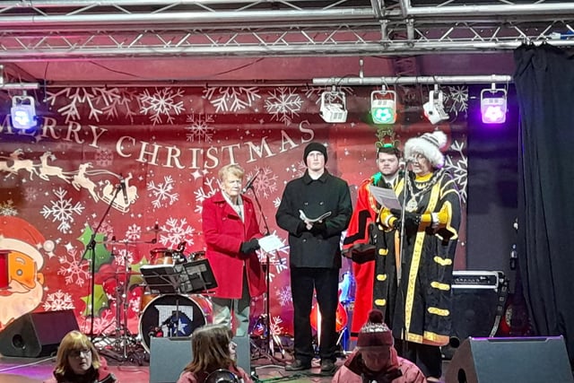 Cllr Gillian Freeman, Deputy Chair of BDC, was in attendance and Revd Ben Clayton, Rector of St Saviours Church, gave a Christmas blessing.  Left to right Cllr Gillian Freeman, Revd Ben Cayton, Cllr Dan Henderson, Cllr Debbie Merryweather