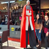 The stilt-walking knight of St George visited Retford Big Market Day greeting shoppers and business owners